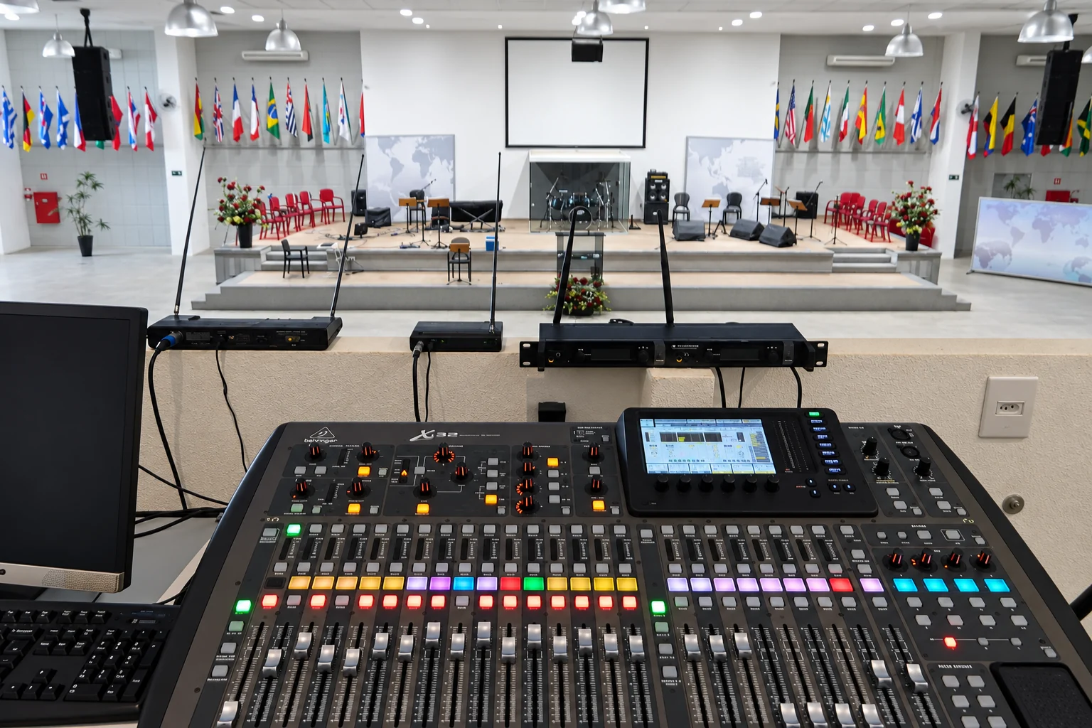 Mesa de som e sistema da Comunicação e Missão Cristã, Bauru